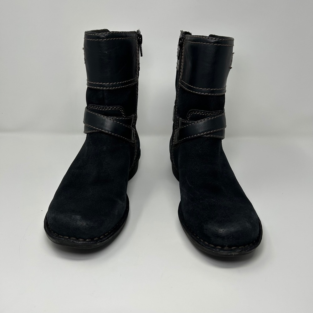 Clarks Artisan Black Suede Leather Moto Boots Buckle MidCalf Side Zip Womens 7.5 - Picture 7 of 14